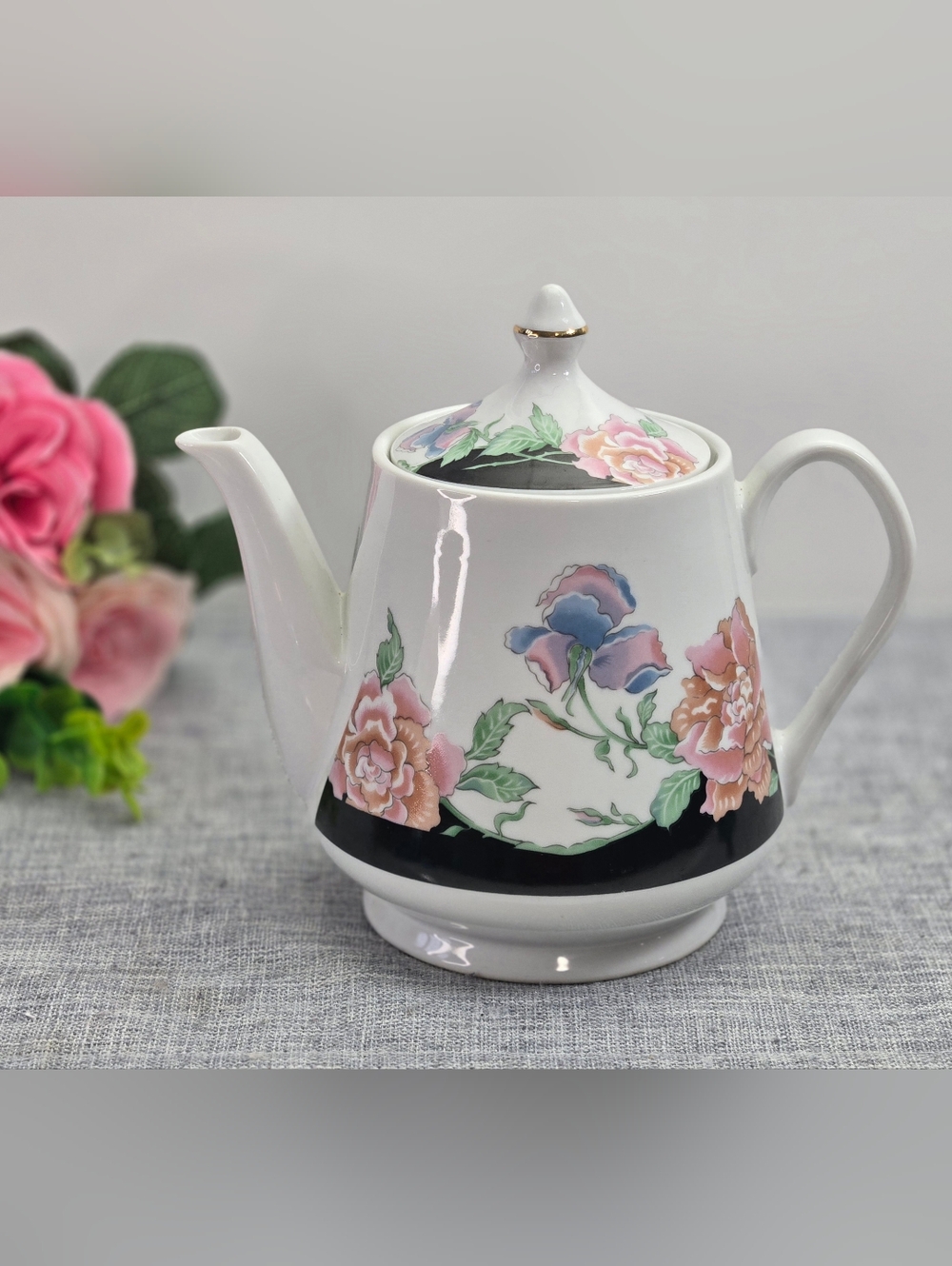 Vintage Whispering‎ Blossom Collection Porcelain Teapot Made In Japan Peonies